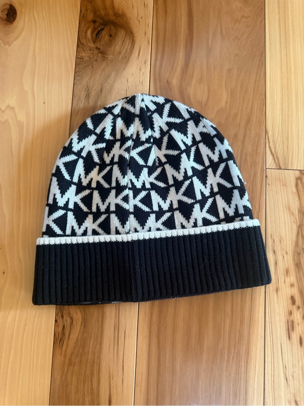 Michael Kors Black and White MK Logo Kids Beanie